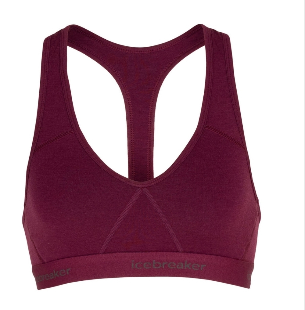 ICEBREAKER SPRITE WOOL BLEND RACERBACK SPORTS BRA / REDWOOD/ SIZES:SMALL/ MEDIUM